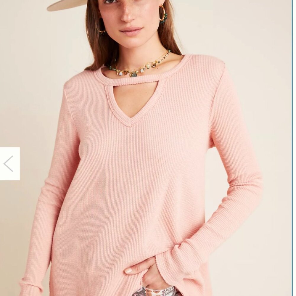 Anthropologie T.La Nadia Pink Cut-Out Waffle Tunic Top